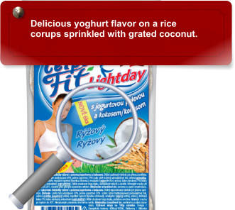 Delicious yoghurt flavor on a rice  corups sprinkled with grated coconut.